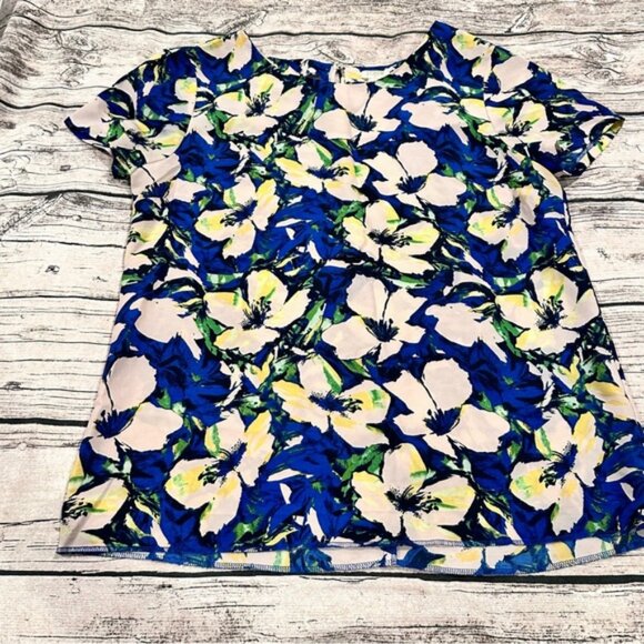 J Crew Polyester Oversized Floral Blue and Green Women's Blouse Size Small - Picture 1 of 5